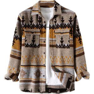 Mens Casual Button Down Shacket Jacket Long Sleeve Lightweight Western Coat